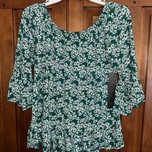 ALWAYS INDIGO WOMEN BLOUSE SIZE S SHORT SLEEVE COLOR GREEN